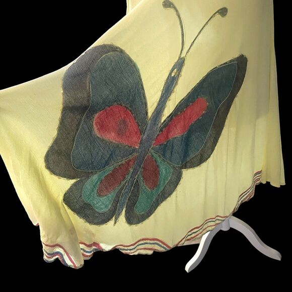 Fairy Butterfly Dress Free Size Yellow Rayon Boho A-line Flowy Festival Beaded - Picture 2 of 11